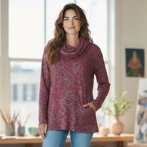 Chalet Et Ceci Long Sleeve Cowl Neck Tunic Top Burgundy Sz M 178A‎